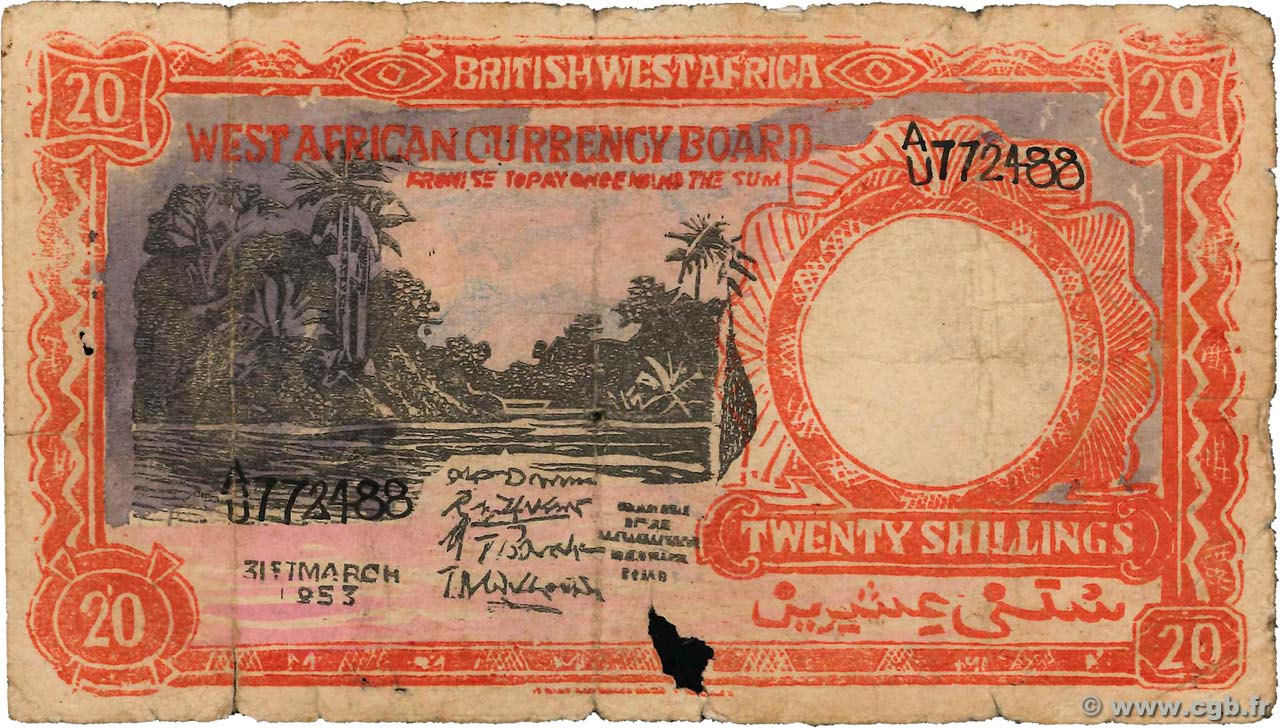 20 Shillings Faux AFRICA DI L OVEST BRITANNICA  1953 P.10ax q.B