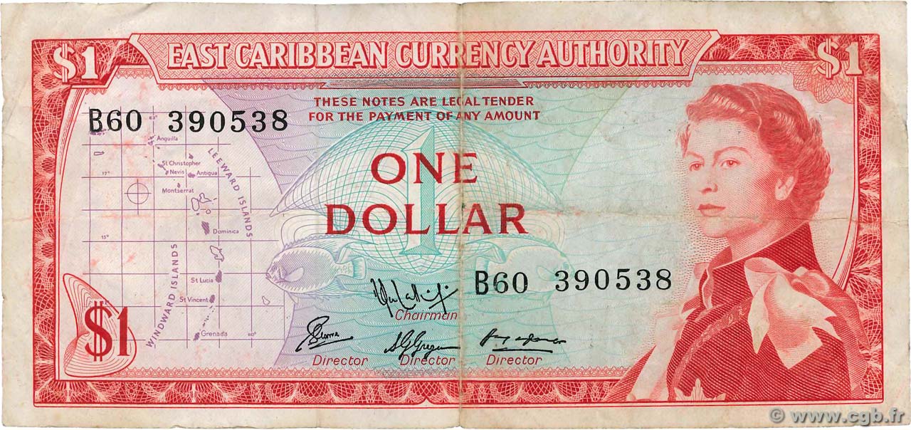 1 Dollar EAST CARIBBEAN STATES  1965 P.13f BB