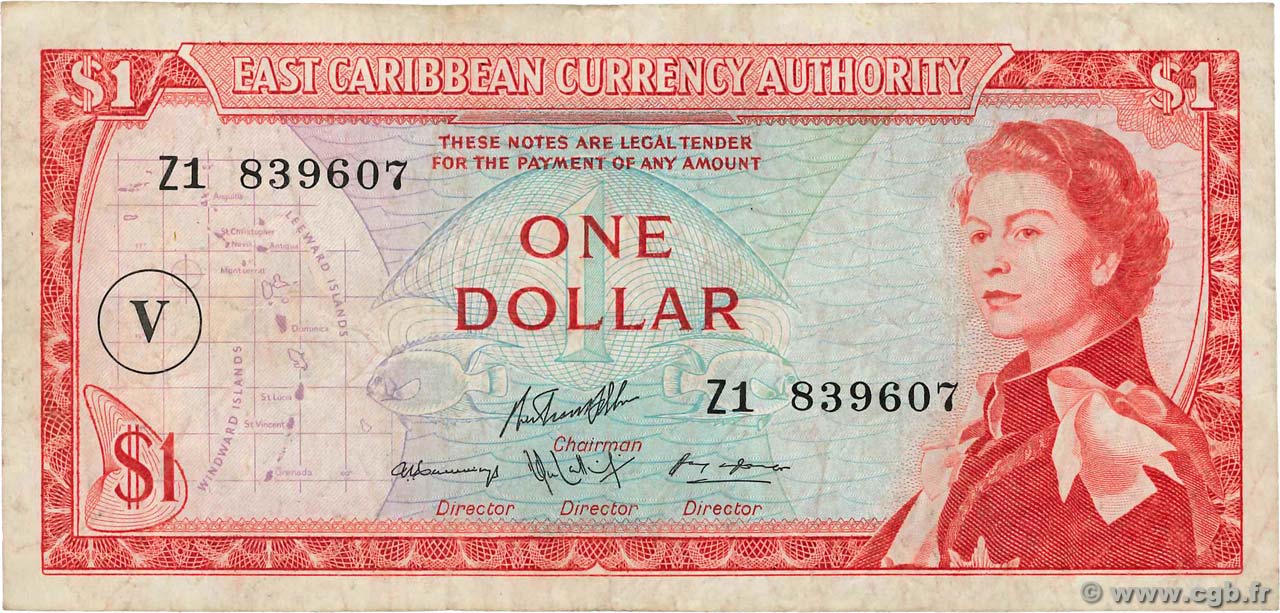 1 Dollar CARAÏBES  1965 P.13o TB+