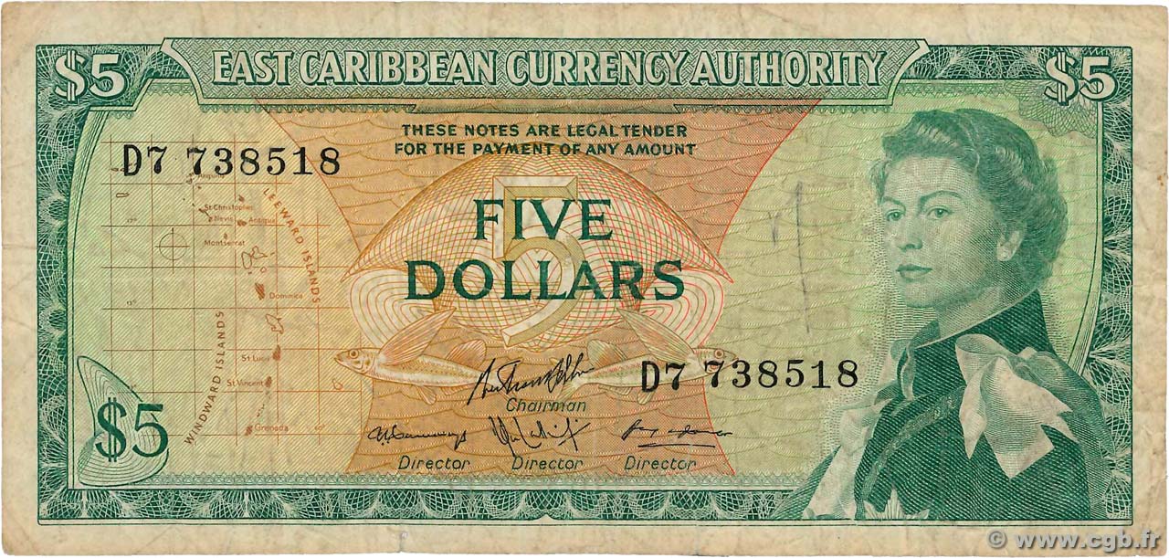 5 Dollars EAST CARIBBEAN STATES  1965 P.14h S