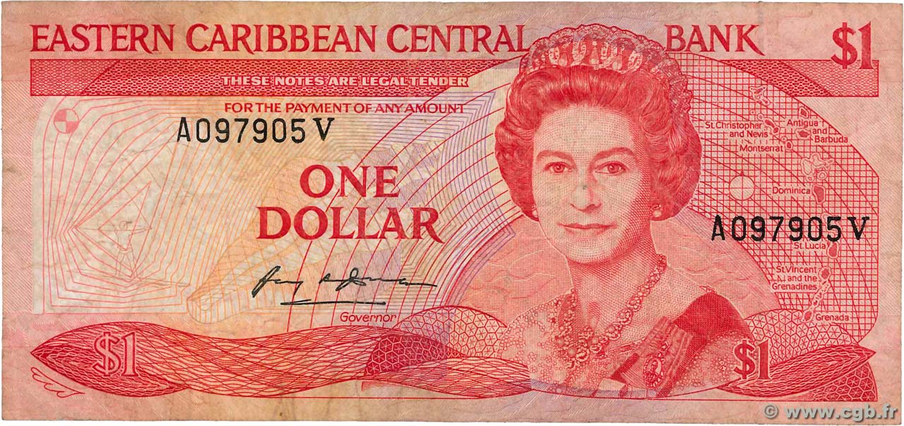1 Dollar EAST CARIBBEAN STATES  1988 P.21v BC