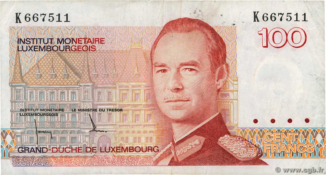 100 Francs LUXEMBURGO  1986 P.58a BC+