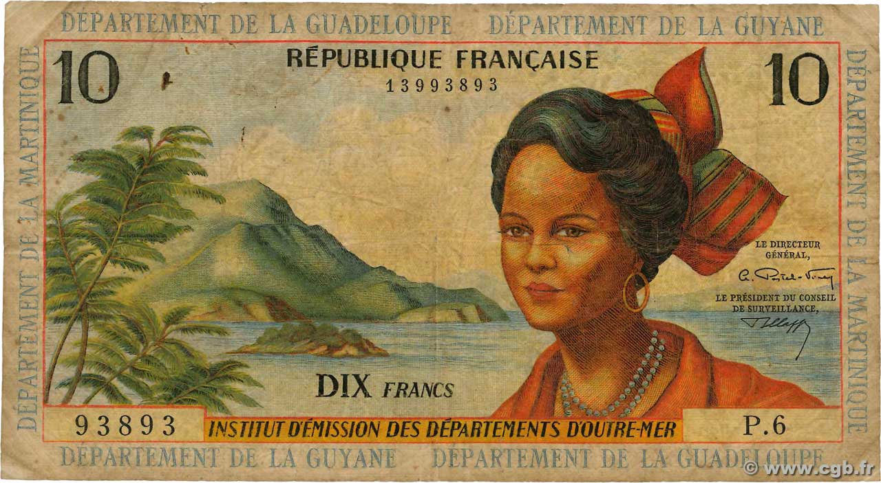 10 Francs FRENCH ANTILLES  1964 P.08b B