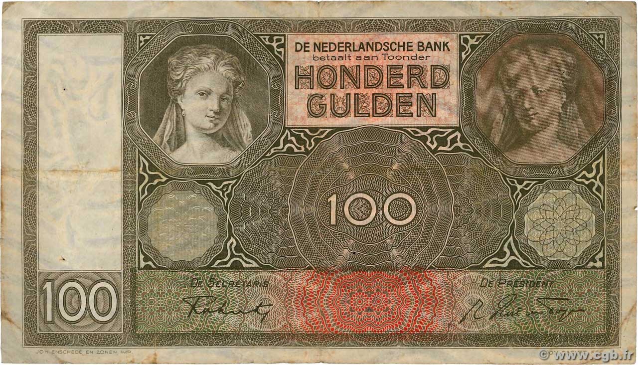 100 Gulden PAESI BASSI  1941 P.051b MB
