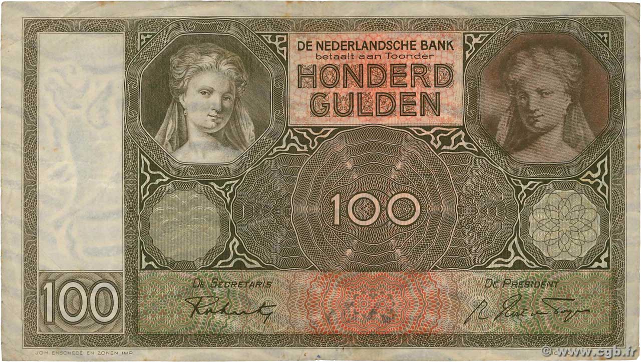 100 Gulden NETHERLANDS  1941 P.051b VF-