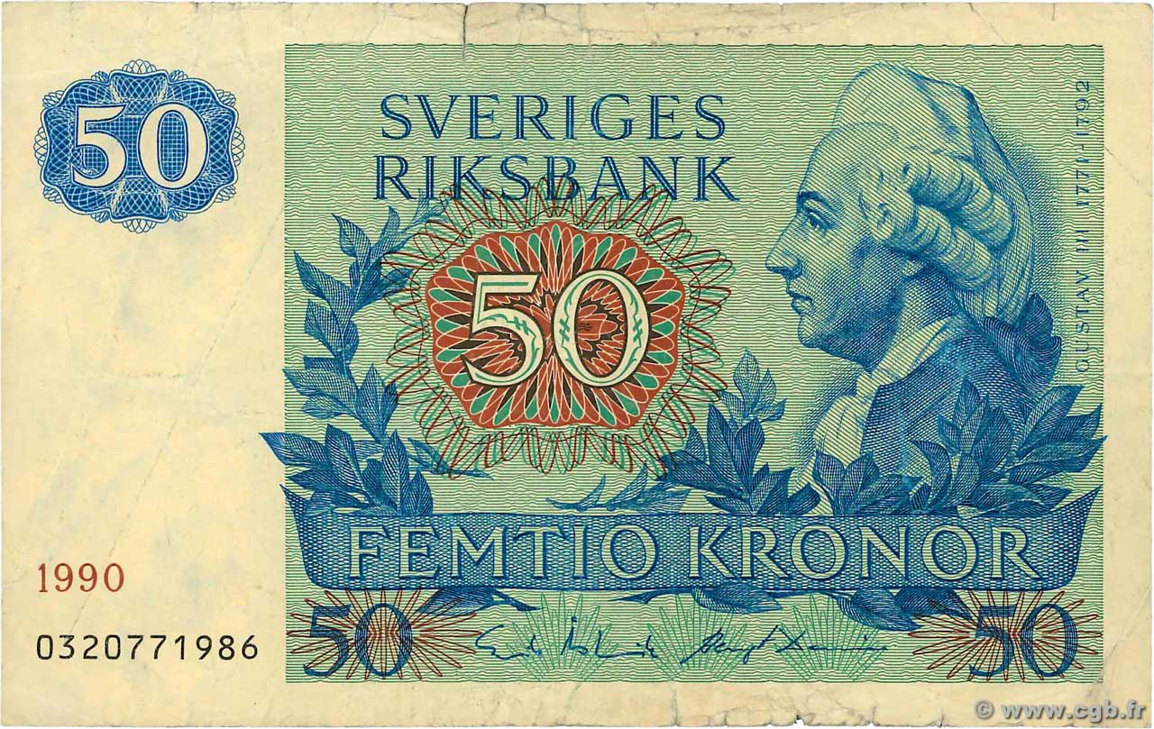 50 Kronor SUÈDE  1990 P.53d BC