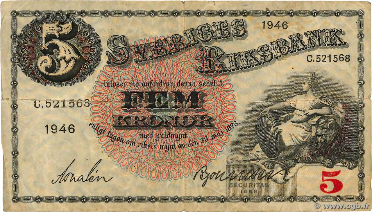 5 Kronor SUÈDE  1946 P.33ac MB