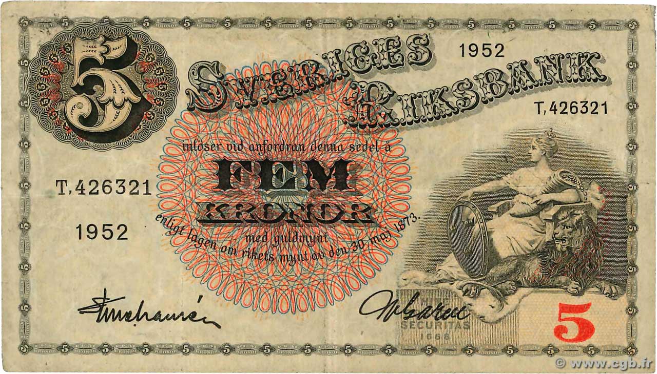 5 Kronor SUÈDE  1952 P.33ai VF