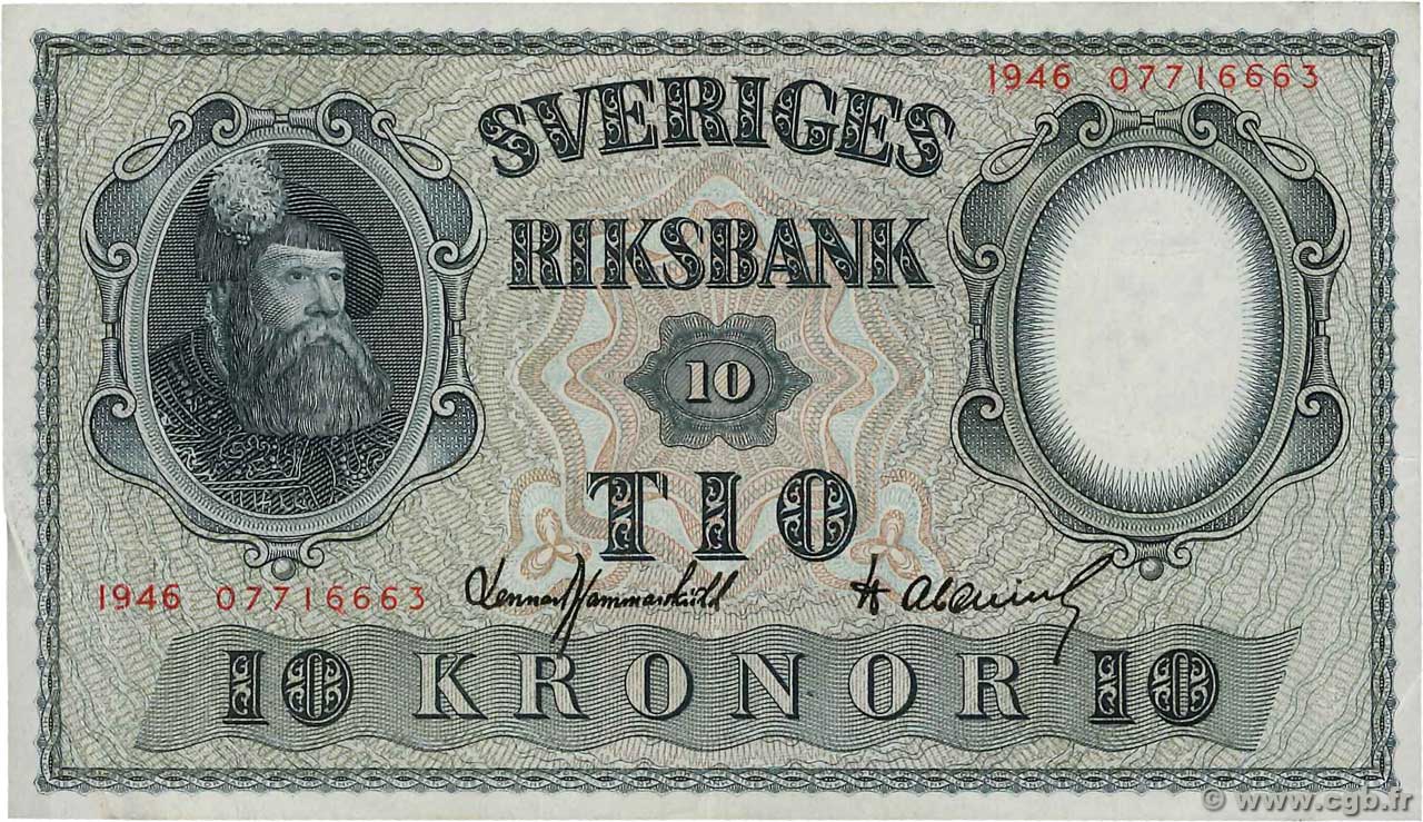 10 Kronor SWEDEN  1946 P.40g XF