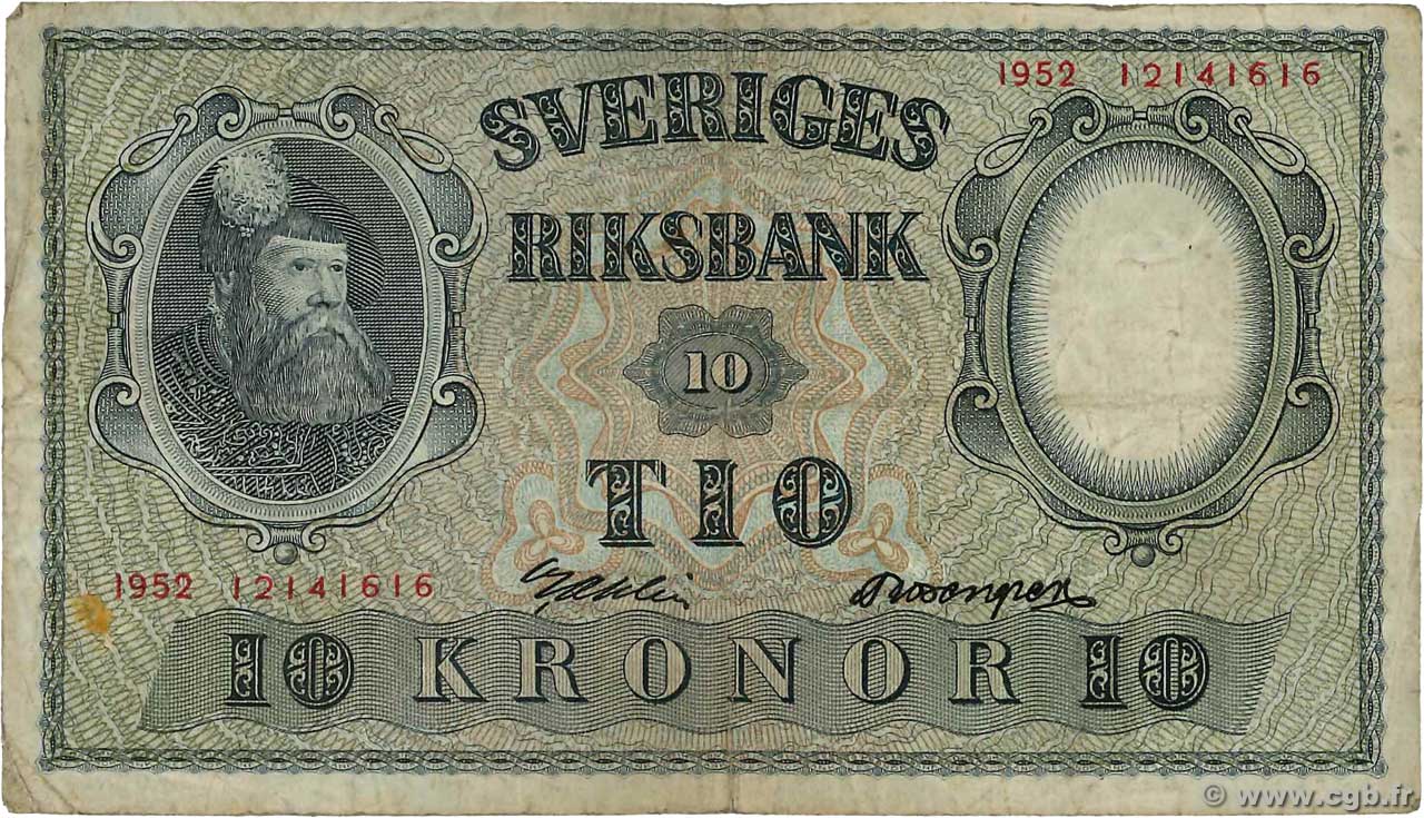 10 Kronor SUÈDE  1952 P.40m F-