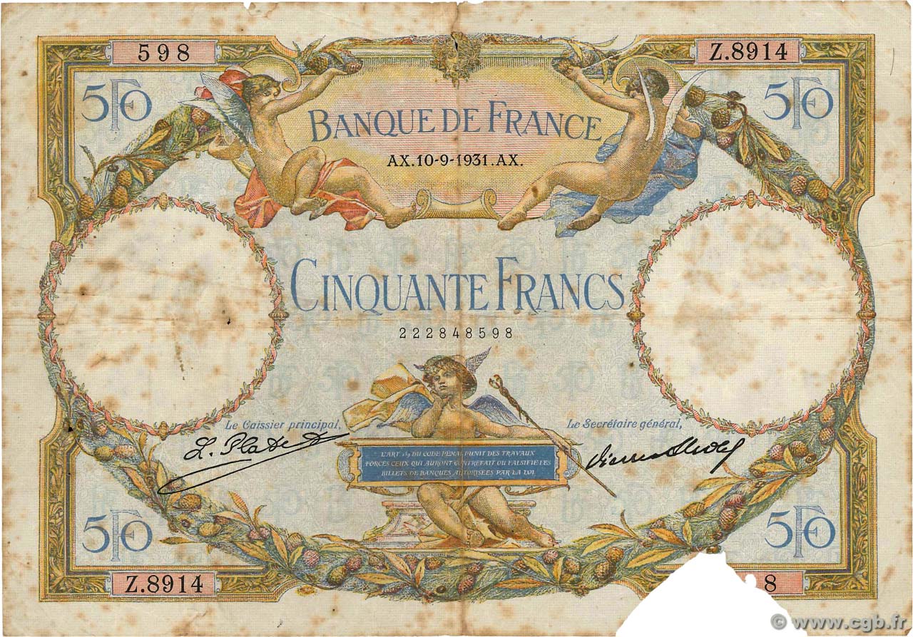50 Francs LUC OLIVIER MERSON type modifié FRANCE  1931 F.16.02 AB