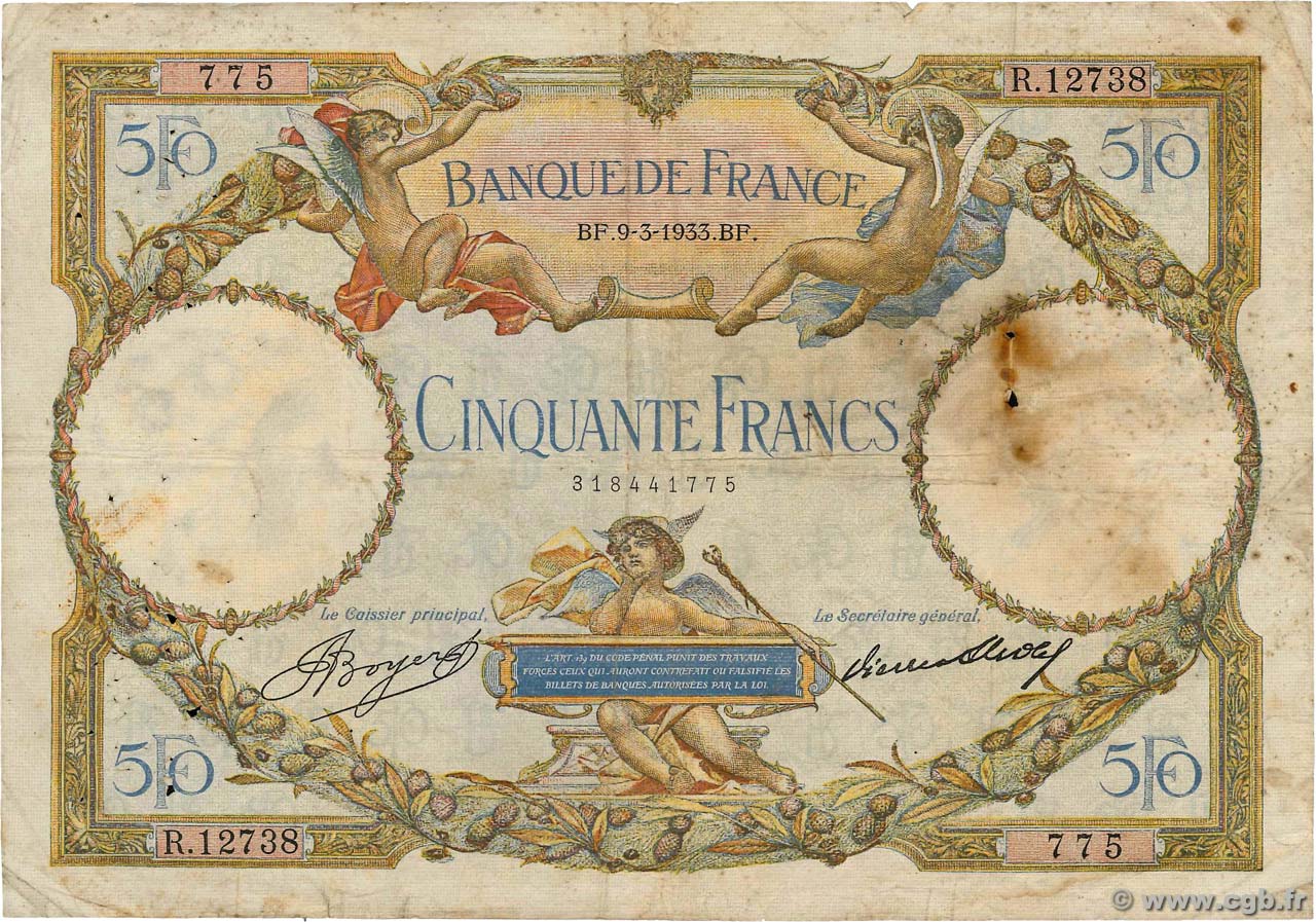 50 Francs LUC OLIVIER MERSON type modifié FRANKREICH  1933 F.16.04 SGE