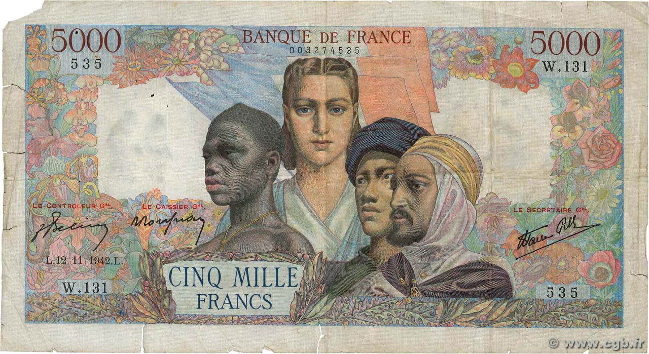 5000 Francs EMPIRE FRANCAIS FRANCIA  1942 F.47.06 RC