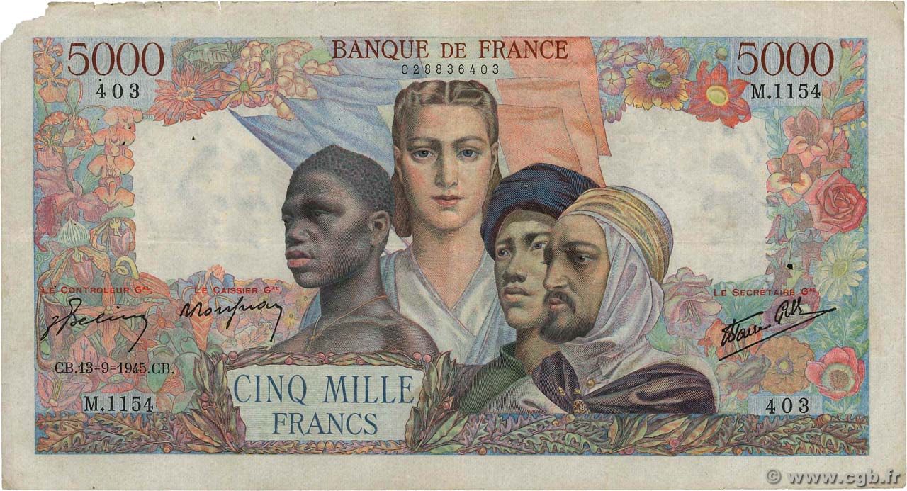 5000 Francs EMPIRE FRANÇAIS FRANKREICH  1945 F.47.43 S