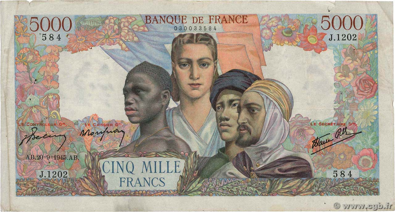 5000 Francs EMPIRE FRANÇAIS FRANCIA  1945 F.47.44 BC