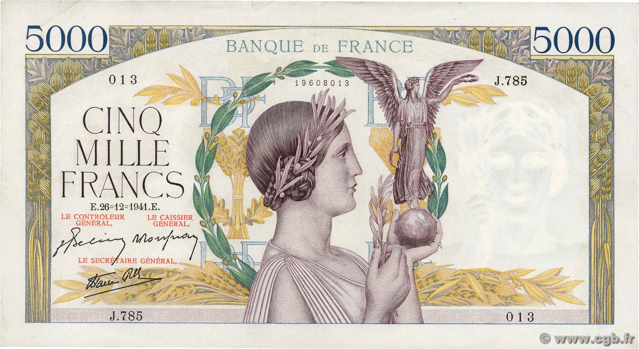 5000 Francs VICTOIRE Impression à plat FRANCE  1941 F.46.31 XF
