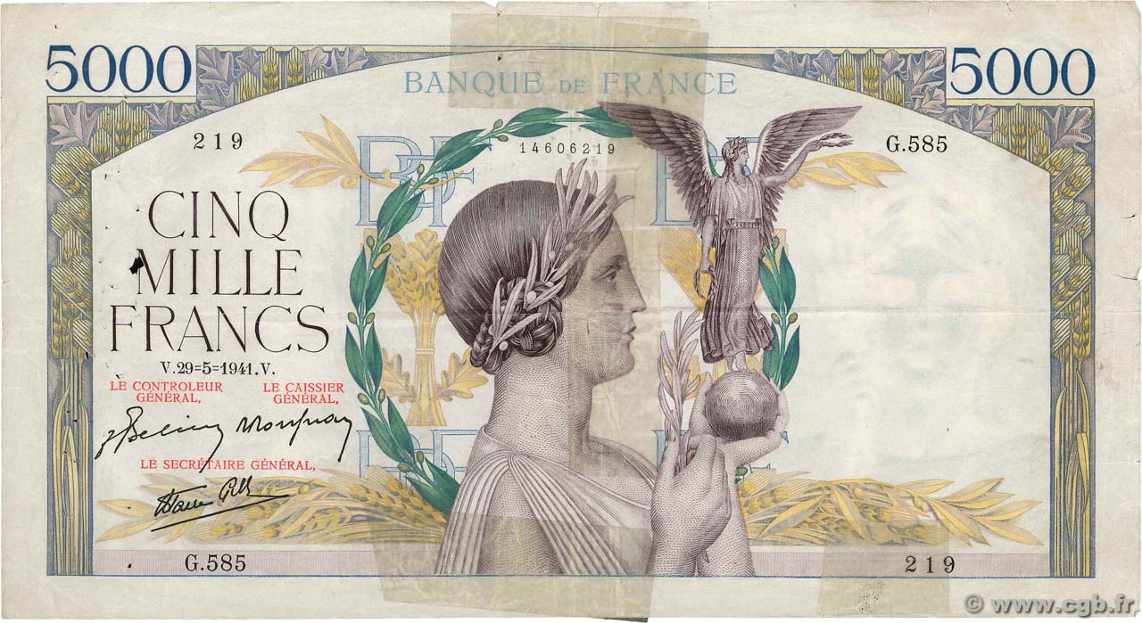 5000 Francs VICTOIRE Impression à plat FRANCIA  1941 F.46.22 BC