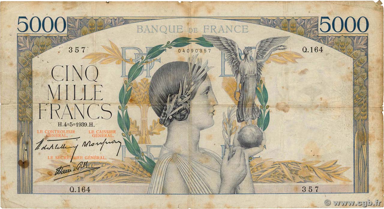 5000 Francs VICTOIRE Impression à plat FRANCE  1939 F.46.05 G