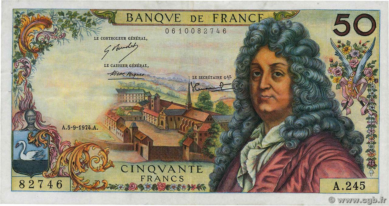50 Francs RACINE FRANCIA  1974 F.64.27 MBC