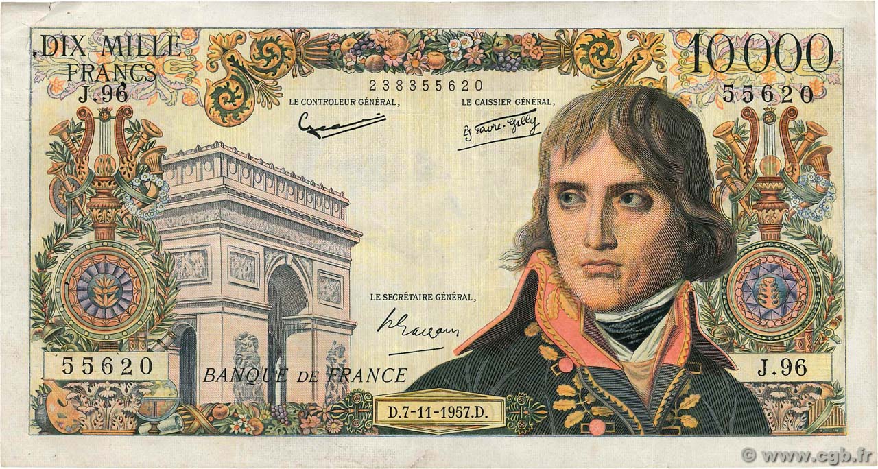 10000 Francs BONAPARTE FRANCIA  1957 F.51.10 BC+