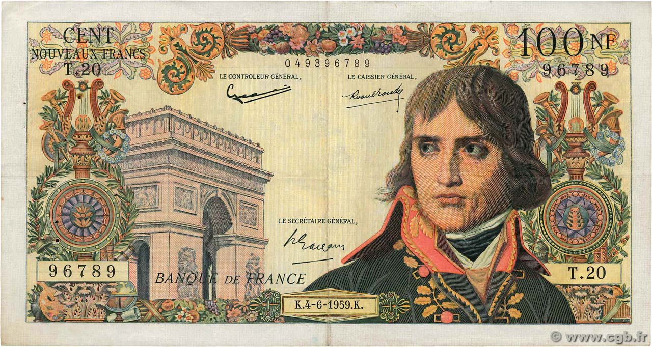 100 Nouveaux Francs BONAPARTE FRANCIA  1959 F.59.02 q.BB