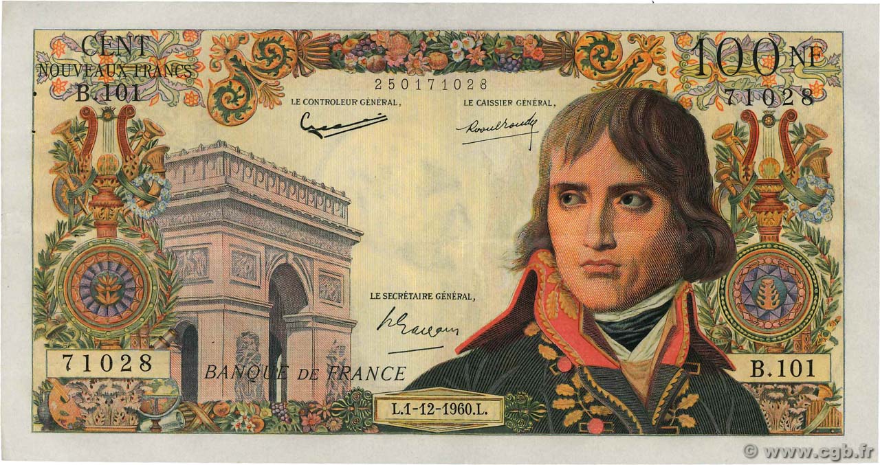 100 Nouveaux Francs BONAPARTE FRANCE  1960 F.59.09 XF