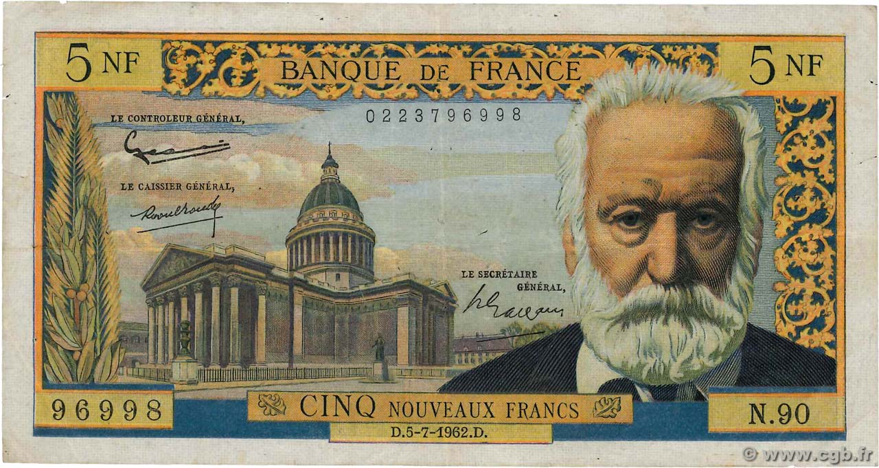 5 Nouveaux Francs VICTOR HUGO FRANKREICH  1962 F.56.12 fSS