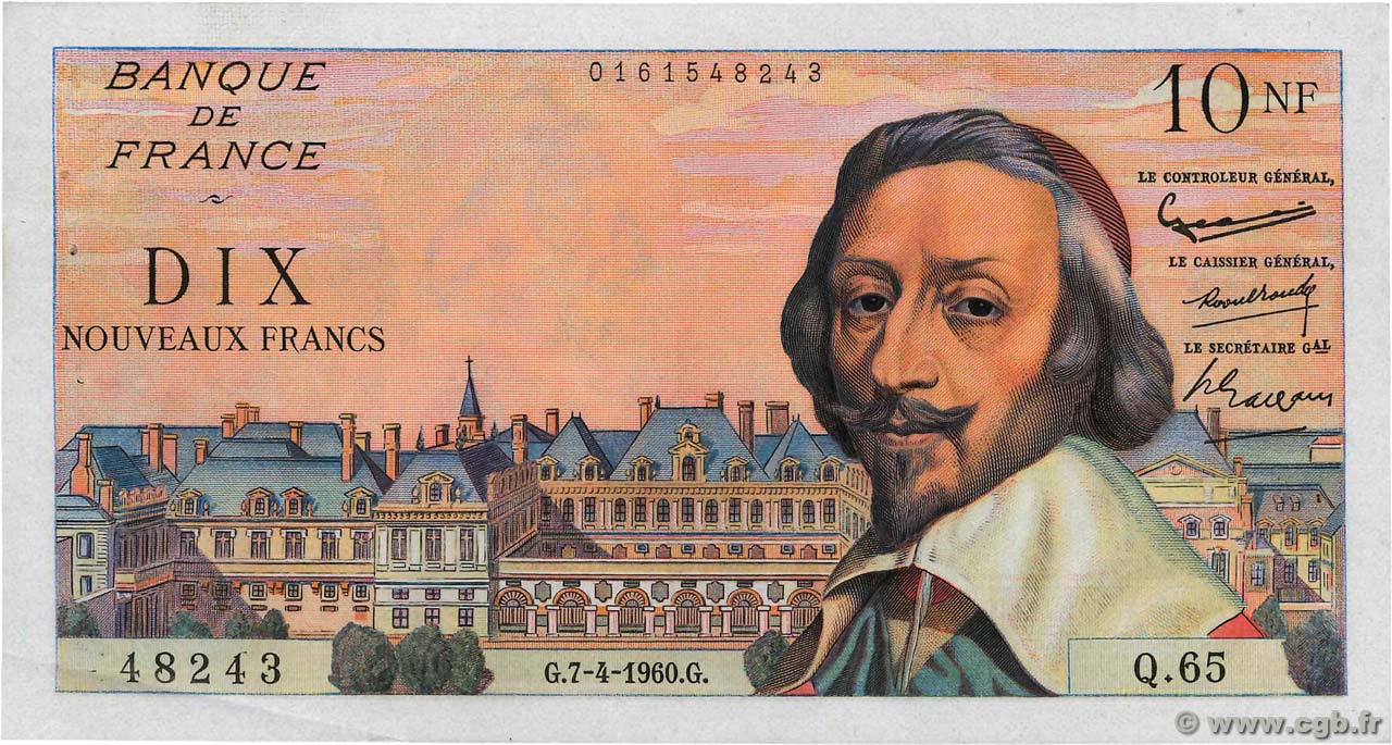 10 Nouveaux Francs RICHELIEU FRANCIA  1960 F.57.06 q.AU
