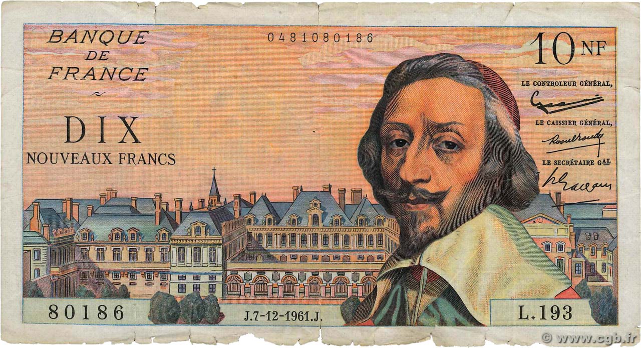 10 Nouveaux Francs RICHELIEU FRANKREICH  1961 F.57.16 SGE