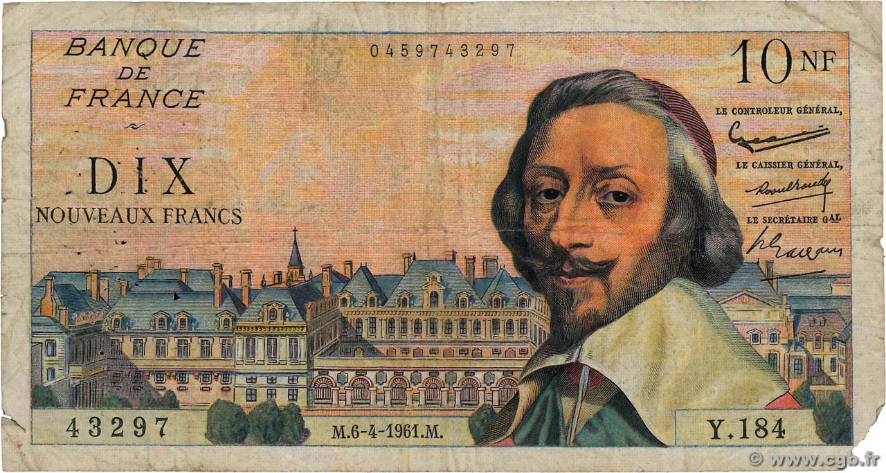 10 Nouveaux Francs RICHELIEU FRANCE  1961 F.57.15 B