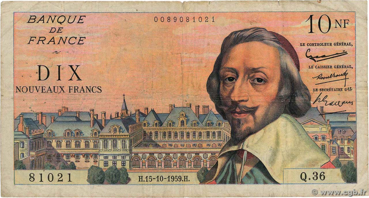 10 Nouveaux Francs RICHELIEU FRANCE  1959 F.57.03 B+