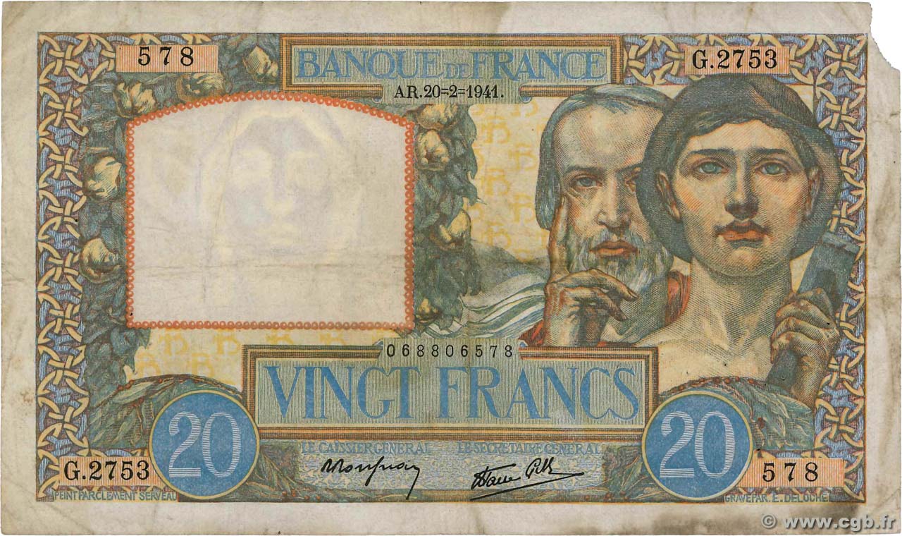 20 Francs TRAVAIL ET SCIENCE FRANKREICH  1941 F.12.12 fS