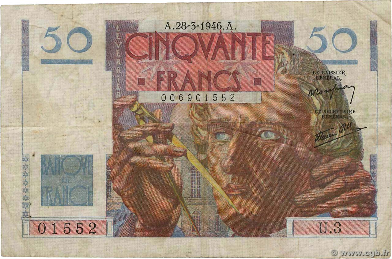 50 Francs LE VERRIER FRANKREICH  1946 F.20.02 S