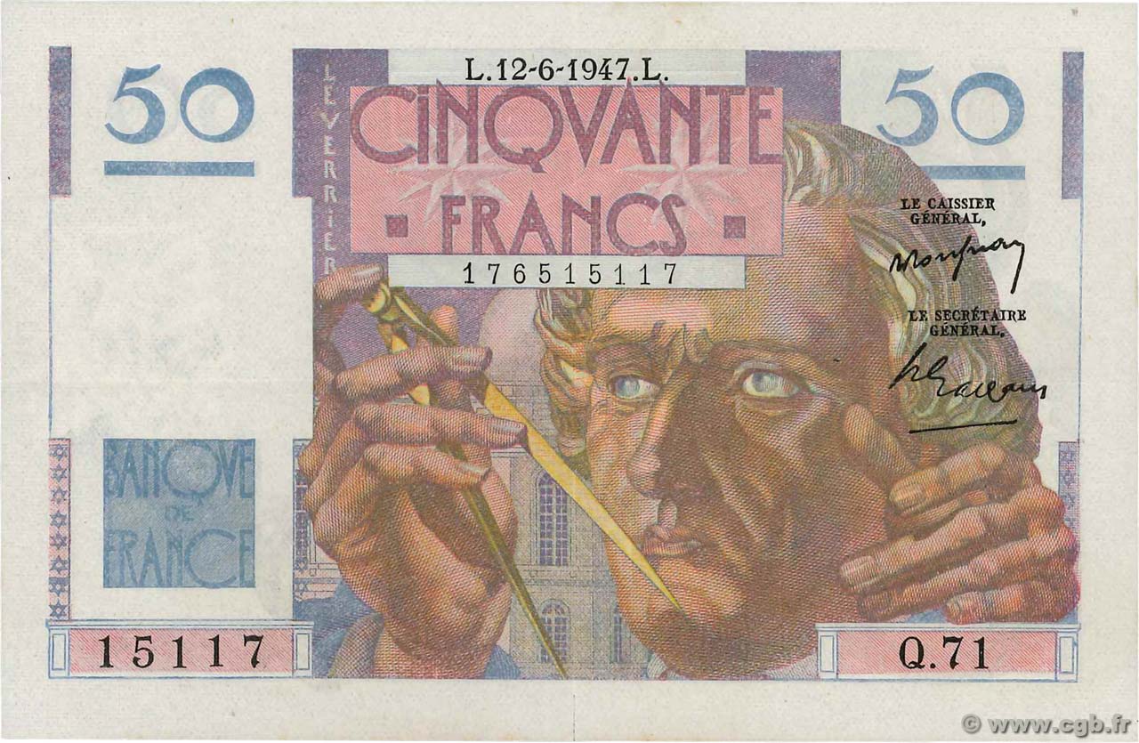 50 Francs LE VERRIER FRANCE  1947 F.20.08 SUP