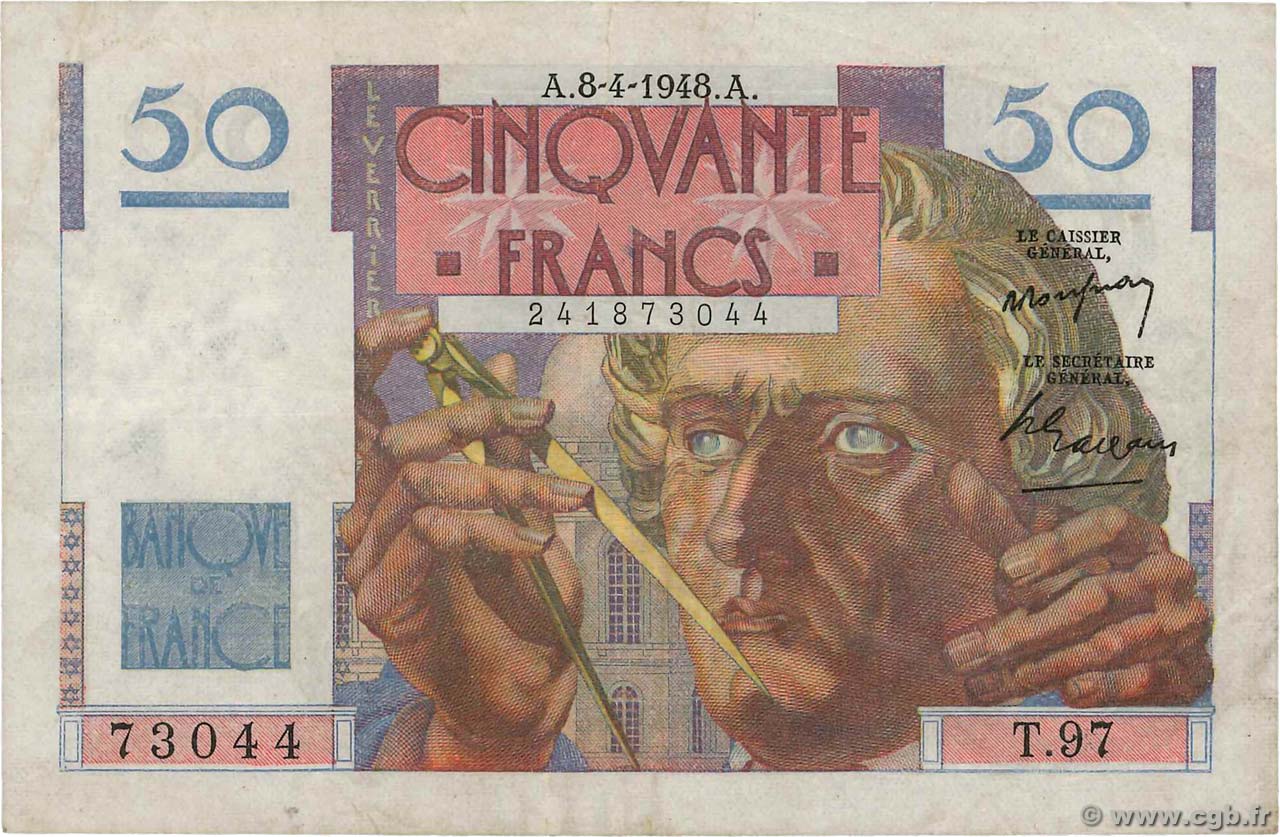 50 Francs LE VERRIER FRANKREICH  1948 F.20.10 fSS
