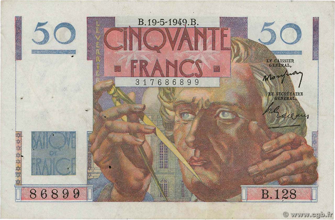 50 Francs LE VERRIER FRANKREICH  1949 F.20.12 fSS