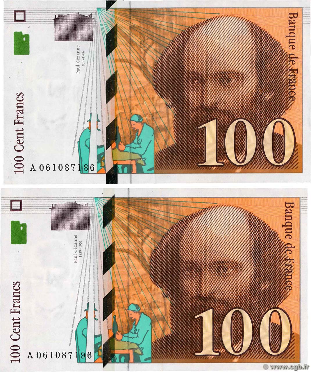 100 Francs CÉZANNE Lot FRANKREICH  1998 F.74.02 VZ