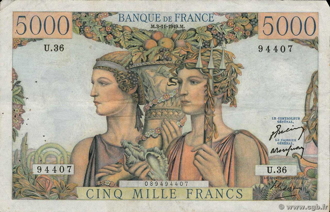 5000 Francs TERRE ET MER FRANCIA  1949 F.48.02 BC+