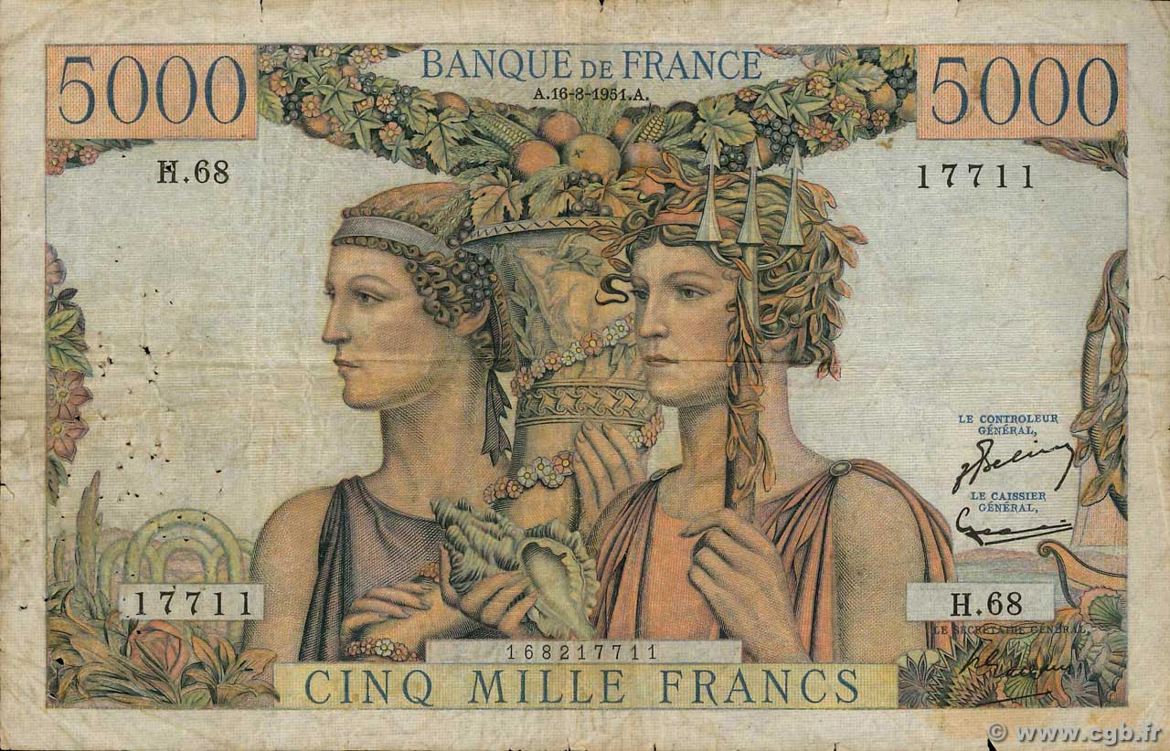 5000 Francs TERRE ET MER FRANCIA  1951 F.48.05 RC
