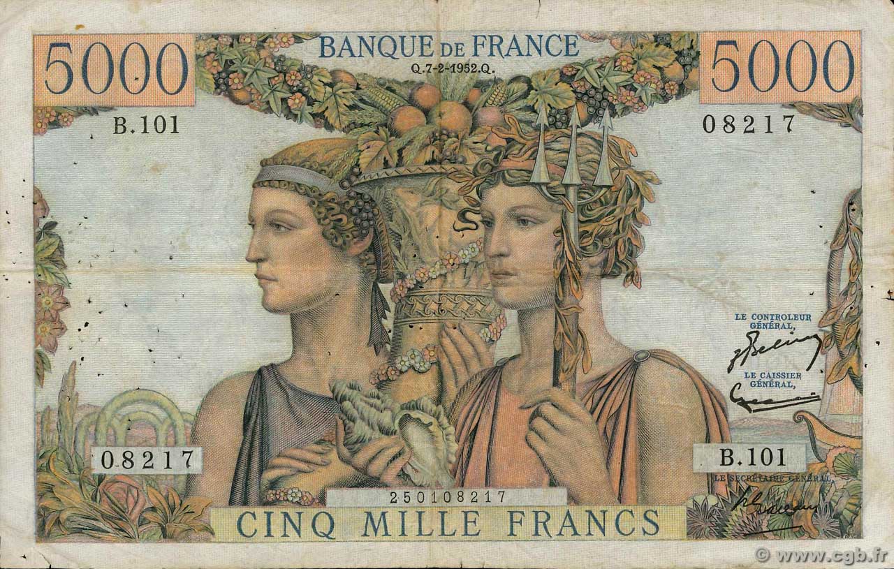 5000 Francs TERRE ET MER FRANCE  1952 F.48.06 F-