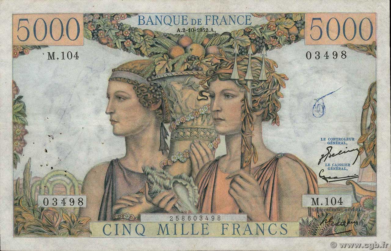 5000 Francs TERRE ET MER FRANCE  1952 F.48.07 TB+