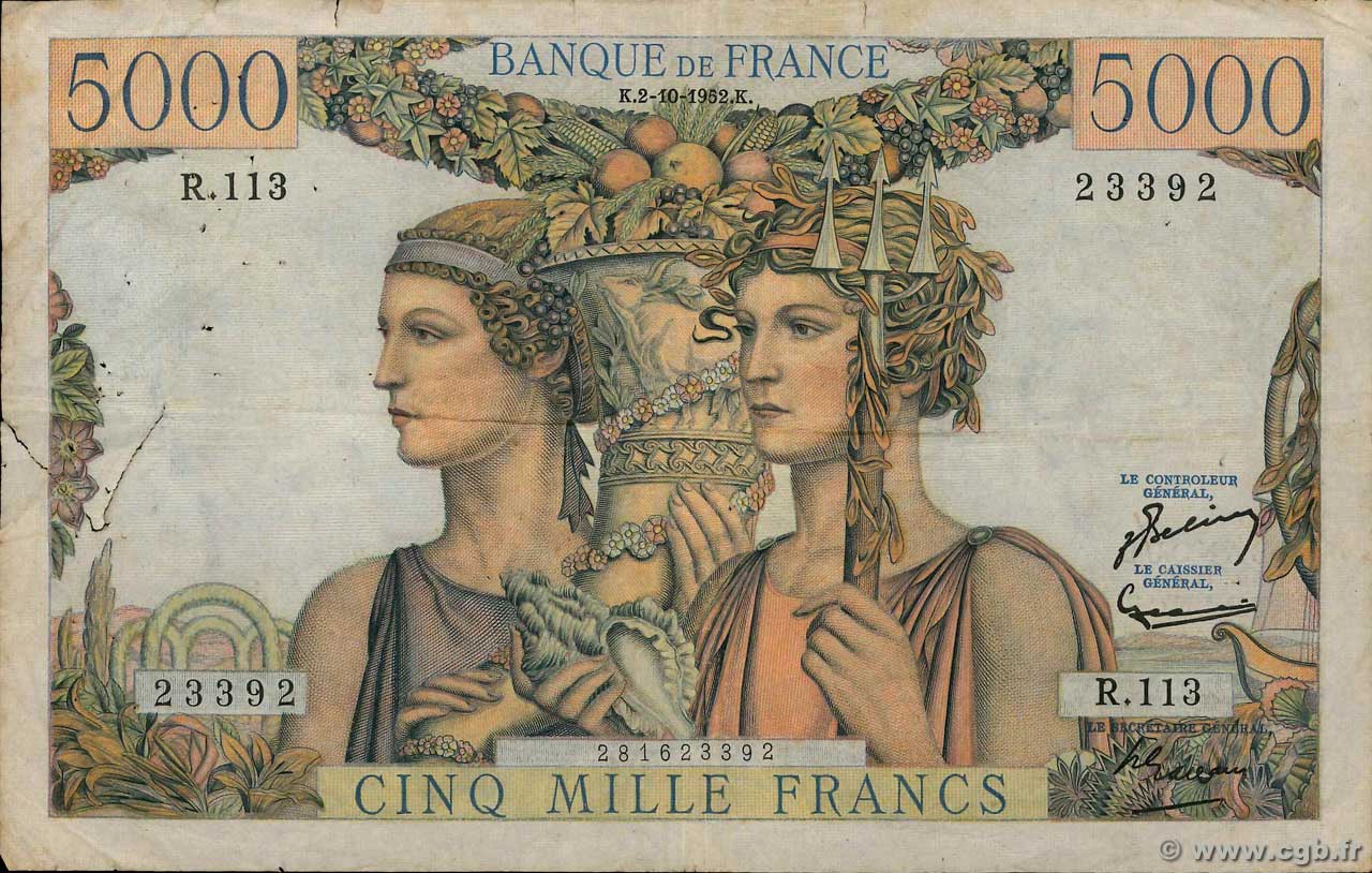 5000 Francs TERRE ET MER FRANCIA  1952 F.48.07 RC+