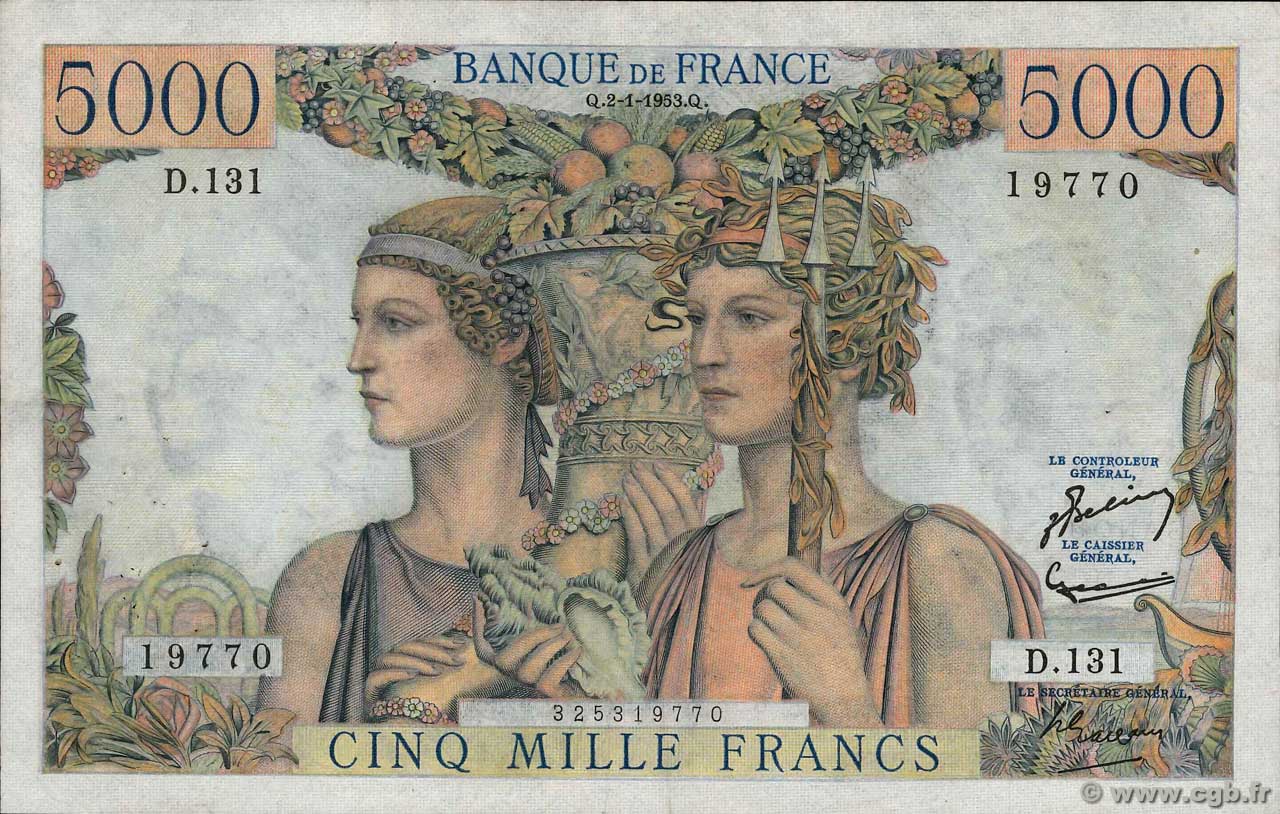 5000 Francs TERRE ET MER FRANCE  1953 F.48.08 F