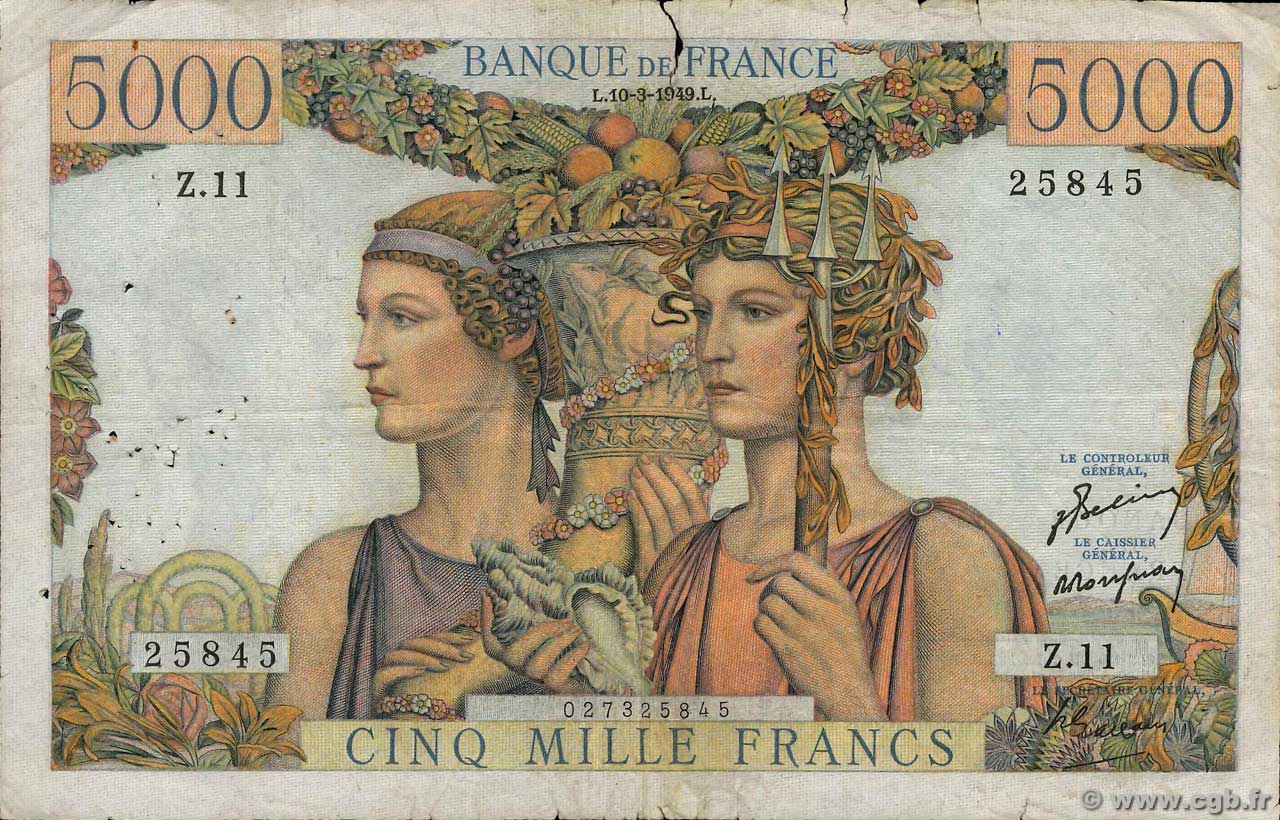 5000 Francs TERRE ET MER FRANCE  1949 F.48.01 B+