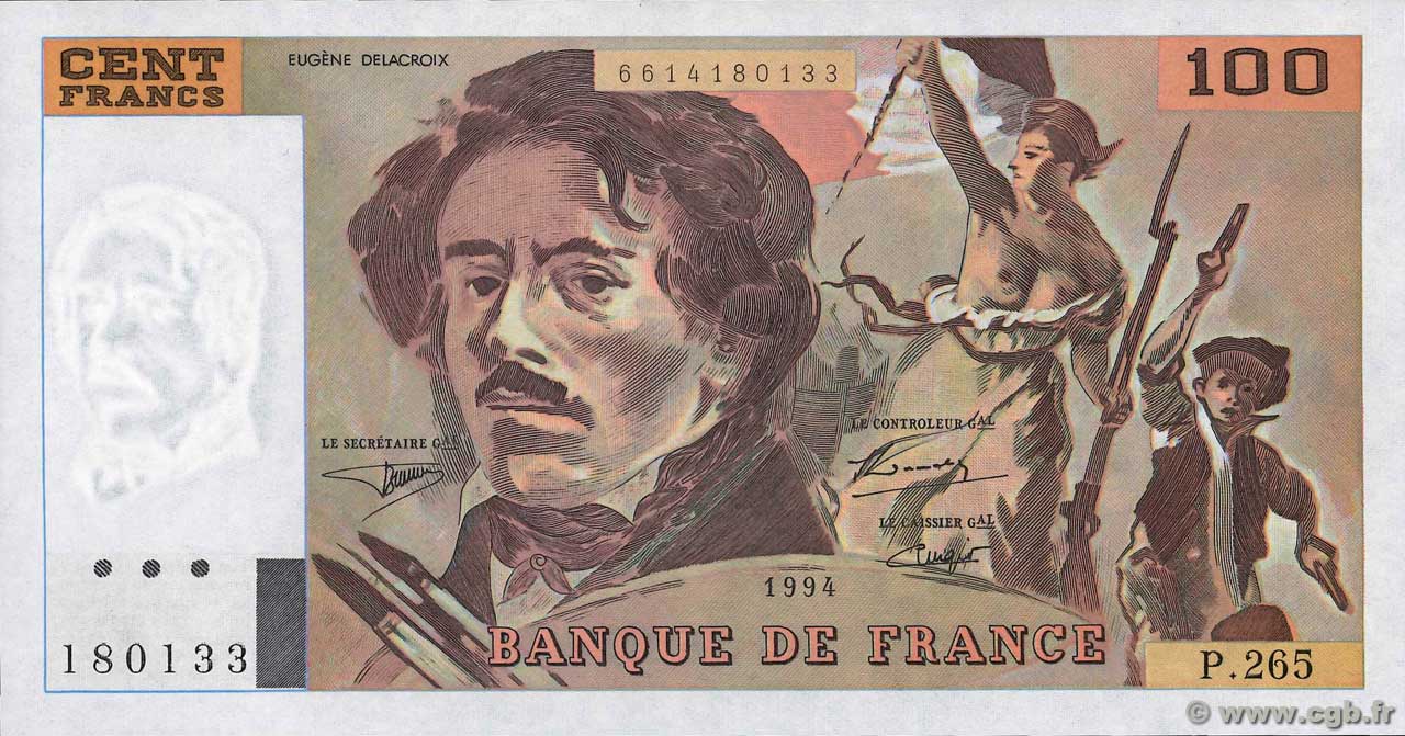 100 Francs DELACROIX 442-1 & 442-2 FRANCIA  1994 F.69ter.01b q.FDC