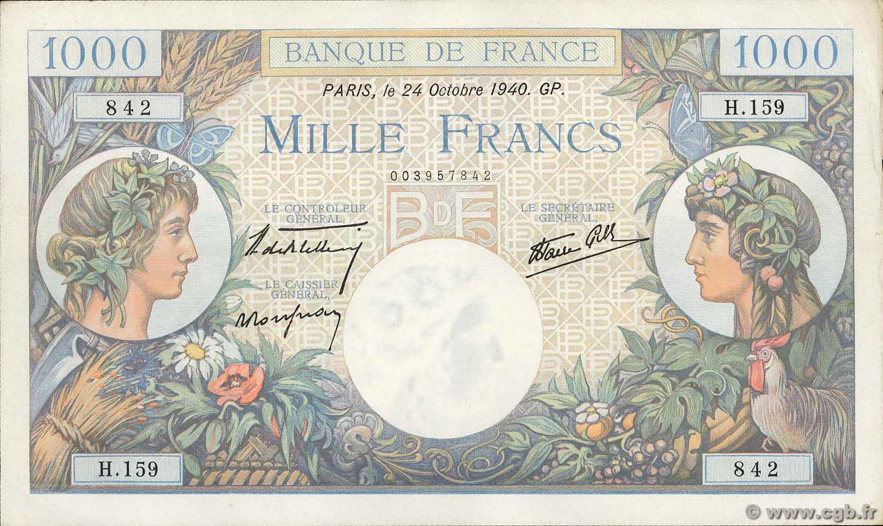 1000 Francs COMMERCE ET INDUSTRIE FRANCE  1940 F.39.01 XF-