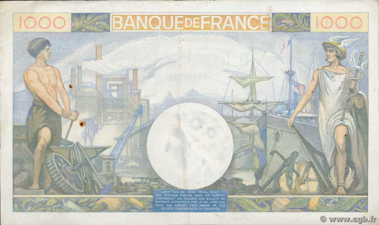 Billet De 1000 Francs France - Commerce Et Industrie 1944 - SUP+ - F.39.12 - 20/07/1944