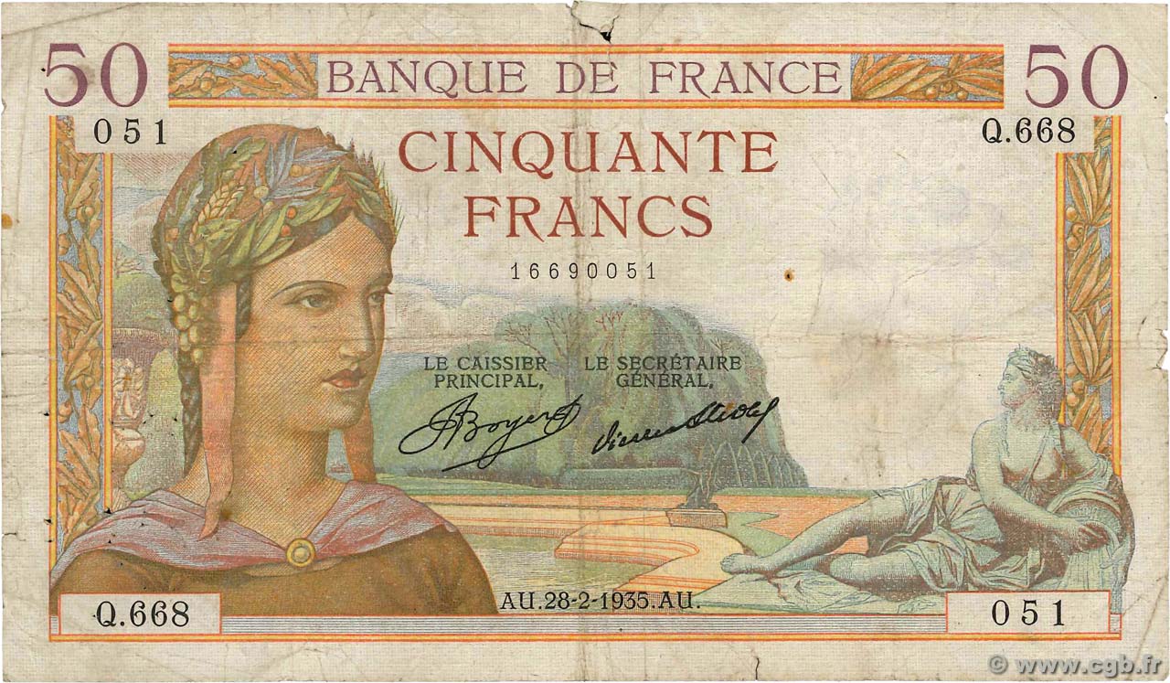 50 Francs CÉRÈS FRANCIA  1935 F.17.05 RC+