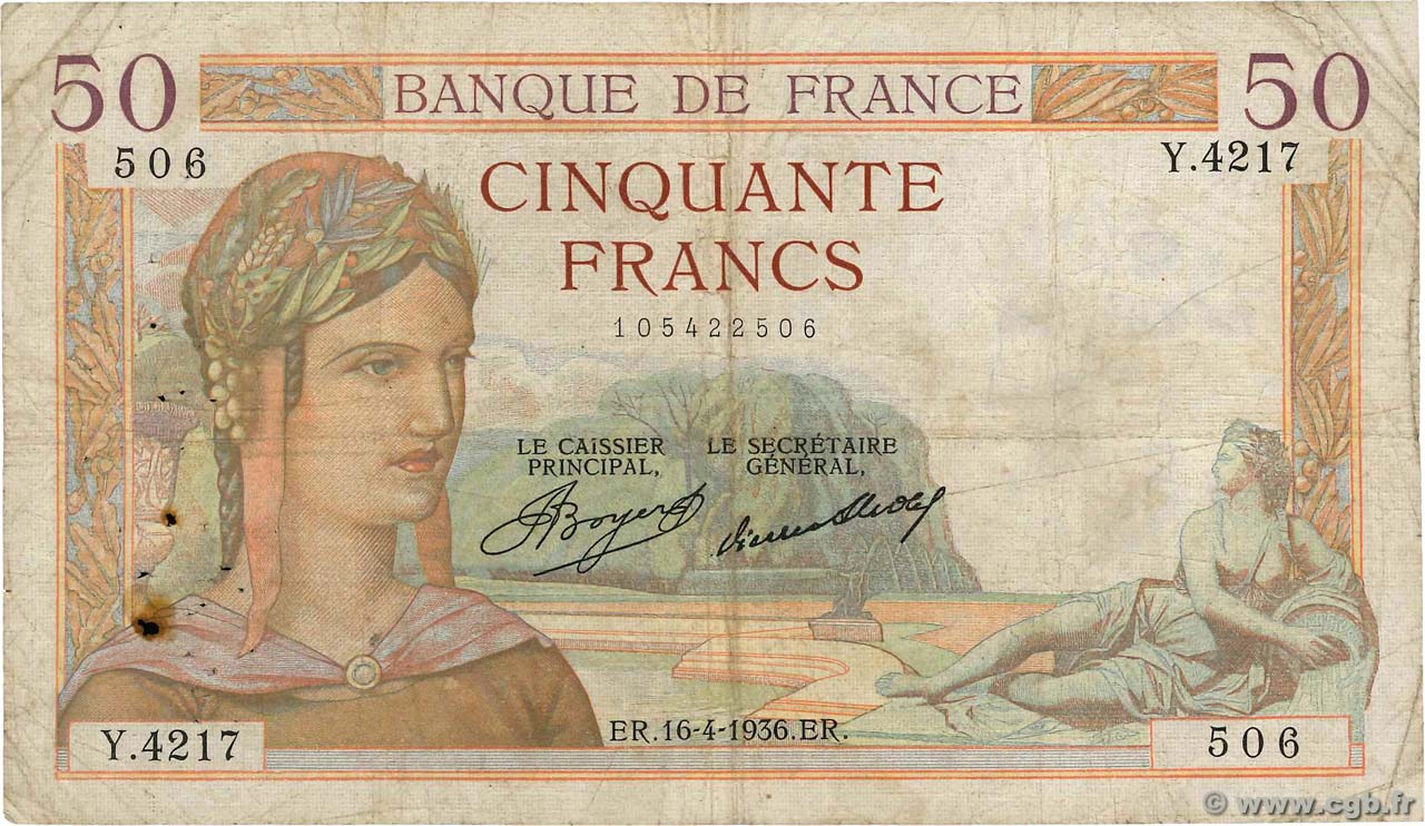 50 Francs CÉRÈS FRANCE  1936 F.17.24 B