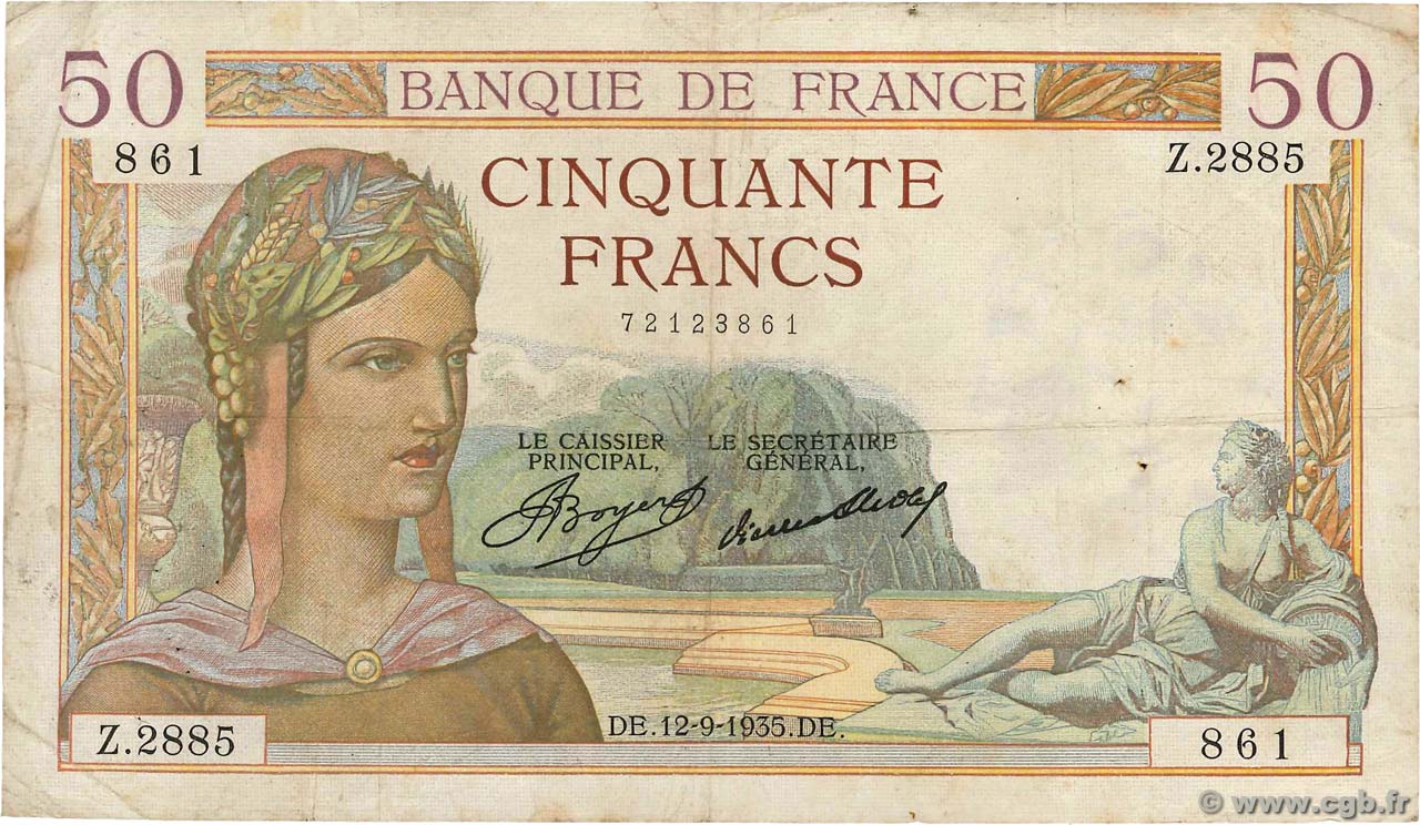 50 Francs CÉRÈS FRANKREICH  1935 F.17.16 S